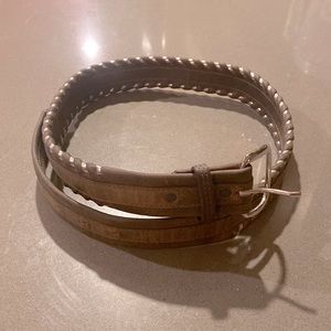 Justin Brown Leather Belt with Silver Metal Edge Work